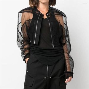 Giacche da donna Giacca Donna Estate 2023 Maglia impiombata Prospettiva cava Cappotto sottile Bomber da donna Grande nome Top a maniche lunghe Y2k