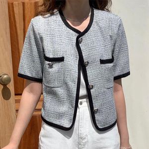 Women's Jackets Small Fragrance Edging Woolen Short Coat Female 2023 Summer Vintage Temperament Contrast Tops Simple Jacker