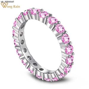 Полосы колец Wong Rain Classic 925 стерлинговой серебро 3 мм лаборатории розовый сапфир цитрин с высоким углеродным кольцом обручальное кольцо.