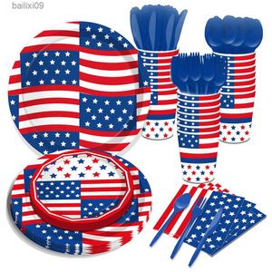 Party-Dekoration, USA-Flagge, 4. Juli, Geburtstagsparty, Einweggeschirr-Sets, Teller, Tassen, Servietten, Unabhängigkeitstag, Babyparty, Party-Dekoration, T230522