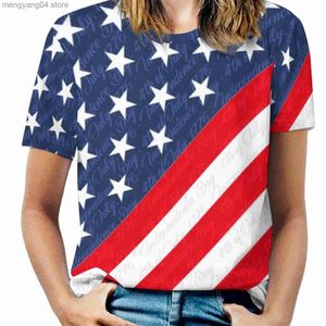 여자 티셔츠 스타 플래그 pirnt t 셔츠 미국 4 월 4 일 독립 기념일 현대 T 셔츠 o 목 짧은 슬리브 인쇄 tshirt 여자 캐주얼 옷 t230522