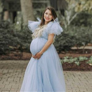 Moderskapsklänningar Ny Tulle Maternity Dress för fotoshoot Graviditet Skjutande baby showerklänningar för gravid kvinna lång fotograferingssession klänning AA230522