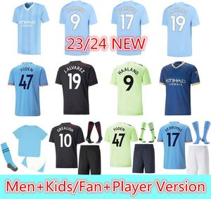 22 23 24 24 koszulki piłkarskie Haaland Grealish Mahrez Mans De Bruyne Foden Football Tops Kit Kids Kids 2023 2024 J.Alvarez Manchesters Nowy Rok