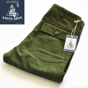 Calça jeans de jeans molhozhan og-107 calças de fadiga calças militares Classic Classic Olive Sateen Masculino Pão de padeiro de cetim Cetin Cotton Straight Fit