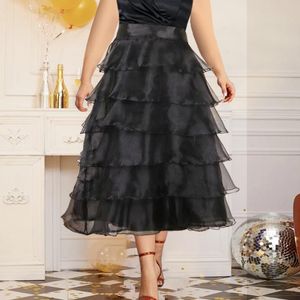 Skirts Luxury Ruffle Skirt Women Party Birthday High Waist Organza Black Classy Elegant Fashion Lady Plus Size Drop 2023