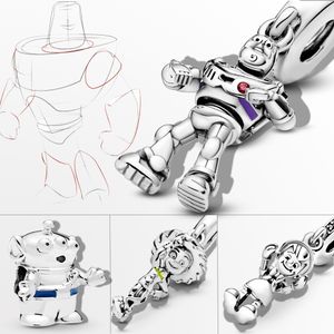 925 Sterling Silver Pandora Charm and Charm Toy Soldiers Buzzed Beads Light -colored Original Charm Bracelet Female Jewelry Gift Free Delivery