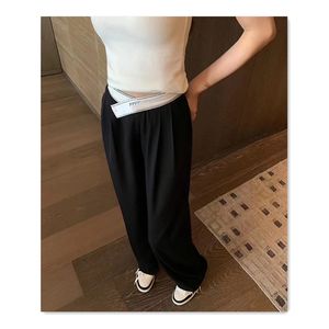 Calça de verão feminino designer calça -calça letras logotipo cor correspondência de paredeira elástica calça preta de perna larga mulher alta cintura