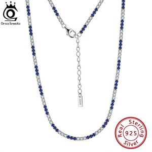 Colares ORSA JEWELS Colar de tênis italiano de prata esterlina 925 sólida com colar de corrente de zircônia de corte redondo branco e azul de 2,0 mm SC49