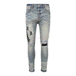 Designer Clothing Amires Jeans Denim Pants Amies Style Patchwork Embroidery with Side Letters Made of Old Holes Washed with Water Slim Fitting Mens Jeans High Street