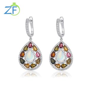 Knot GZ ZONGFA 100% 925 Sterling Silver Opal Drop Earrings for Women 1.5 Carats Natural Colorful Opal Tourmaline Earring Fine Jewelry