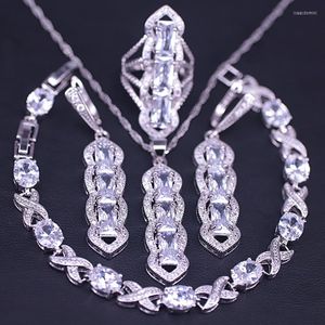 Brincos de colar Jóias de cor de zircão de cristal branco para mulheres Pulseira de anel Desejo presente navio rápido