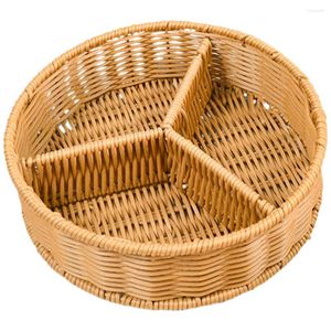 Set di stoviglie Cestino divisorio per frutta Vassoi rotondi divisi in rattan Cestini per tavolini Contenitori Pane intrecciato Cucina Bagno