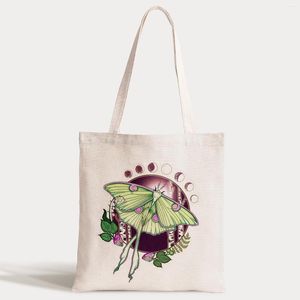 Storage Bags Moth Printed Canvas Shopping Bag Female Cloth Shoulder Eco Handbag Tote Reusable Grocery Students Book