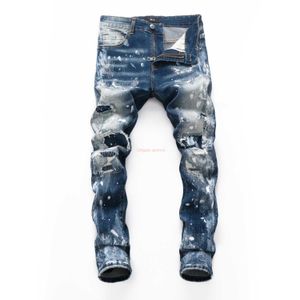 Дизайнерская одежда Amire Джинсы Джинсовые штаны Amies 2023 Осень модные мужские мужские носит дыра Blue Speckled Jeans Молодые слабые ноги.