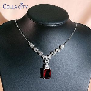 Necklaces Cellacity silver 925 jewelry pendant necklace with ruby gemstones 5a zircon big stone fine jewelry wedding party wholesale gift