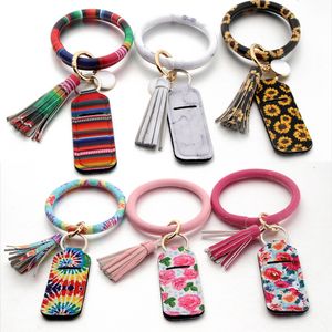 Neoprene Chapstick Holder Bracelet Keychain Teclorando PU Leather Tassel Keychain Lipstick Solder Key Chains