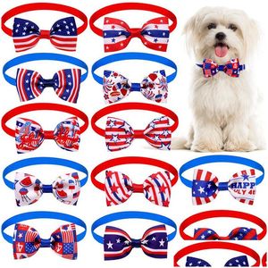 Hundkläder Tillbehör 12 Designs Independence Day Pet Bow Tie Patriotic Cat Justerbar Star and Stripes Collar 4th of JY Small Pets DHBSR