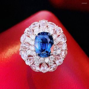 Pierścienie klastra HJY2023 Blue Sapphire Pierścień 3.17ct Rea