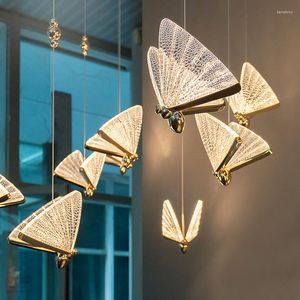 Chandeliers Modern Butterfly Chandelier Luxury Acrylic Lighting For Bedroom Hanging Light Bedside Stair Ceiling Lamp Art Decor