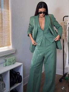 Women's Suits Blazers Spring Pants Set Women's 2023 New Loose Office Jacket High Waist Wide Leg Trouser Set Holiday Party Youth 2PK Set P230522