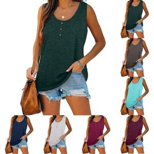 Kvinnors blusar Bomulls ärmlösa tank tops 2023 Summer Loose Women Button Up O Neck Sports Tee Running Vest Plus Size Ladies Pullover