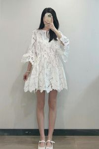 Casual Dresses S-Ef-Portrait Cotton Sets Mini Dress Wide Sleeve A-Line Dress for Women White