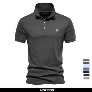 Herren Polos AIOPESON 100 Baumwolle Stickerei Polo Shirts Einfarbig Kurzarm für Männer Sommer Marke Sozialen 230522