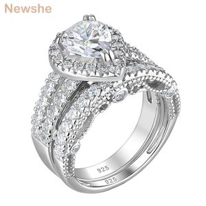 Ringar Newshe 925 Sterling Silver Bröllop Förlovningsringar Set för kvinnor Pear Oval Cut AAAAA CZ Imitation Diamond Bridal Jewelry