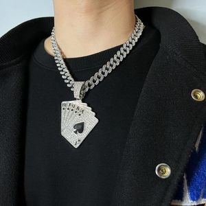 Ketten ULJ Strass Kubanische Halskette Iced Out Link Kette Poker Anhänger Für Frauen Männer Gold Farbe Hip Hop Schmuck