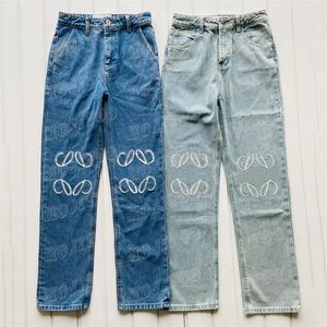 Designer Women Pants Jeans Hollow Letter Embroidery Trousers High Street Girl Lady Straight Denim Pant