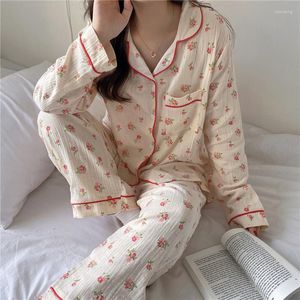 ホーム服エイリアンキティ2023 2ピーススーツ素敵な綿の穏やかな花の印刷甘い韓国のカジュアルルーズシックファッションパジャマセット