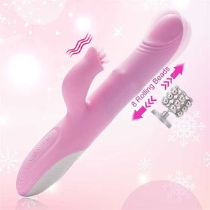 presa di fabbrica Rabbit Thrusting Dildo Rolling Beads Spot Vibratore in silicone con vibrazione Giocattoli per adulti Stimolazione del clitoride Giocattolo del sesso per le donne