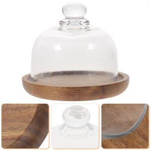 Plattor 2Sets Creative Dessert Display Plate Glass Cheese Dome Cupcake Cover Cake Stand