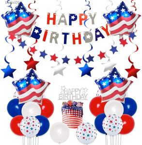 Dekoracja imprezy Patriotyczne Dekoracje przyjęcia urodzinowe American Temat 4 lipca Dostawy urodzinowe dla dzieci Red Blue and White Star Foil Balloon T230522