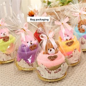 10 Sets 30x30cm Kreative Handtücher Mini Bär Tasse Kuchen Pack Mikrofaser Stoff Handtücher Gesicht Waschen Handtuch party Hochzeit Geschenke