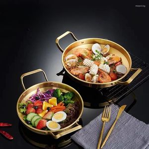 Tallrikar med flera storlekar rostfritt stål koreansk skaldjurplatta med handtag guld silver mini potten för uppvärmningsgasinduktion spis