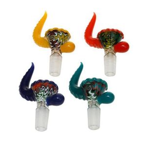 Colorful Wig Wag Glass Smoking 14MM 18MM Male Joint Dry Herb Tobacco Filter Anti Slip Ox Horn Handle Bowl Oil Rigs Waterpipe Bong DownStem Cigarette Holder DHL