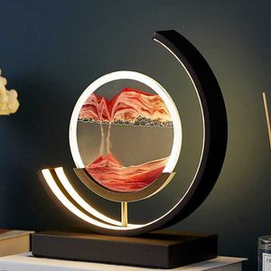 Table Lamps 3D LED Night Light Remote Control Quicksand Art Sand Scene Dynamic Round Glass Hourglass Dining room Bedroom Bedside Table Lamp G230522