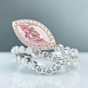 Cluster Rings Fancy Pink Diamonds 1.05ct Solid 18K Gold Female's Wedding Engagement For Women Fine Holiday's Presents