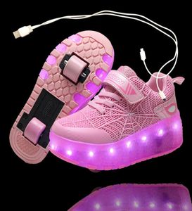 2021 Novo 2840 CARREGADO USB SNEAKERS com 2 WHEELS Garotos Sapatos LED SOMENTES CRIANÇAS COM WHELS ROLLER SKATE Shoes1328661