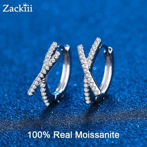 Stud 0.28ct Sterling Silver Genuine Moissanite Earrings Diamond X Letter Leverback Hoop Earrings Hypoallergenic Huggies For Women