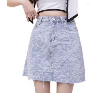 Skirts Jacquard Denim Skirt Female Short 2023 Summer A-line Casual Anti-exposure
