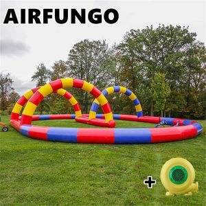 Jogo de esporte ao ar livre brinquedos ir mini pista de corrida de carro inflável zorb bola jogo de corrida inflável ir kart pista para venda