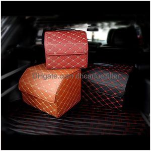 Car Organizer Storage Bag Pu Leather Trunk Scatola pieghevole per la maggior parte delle auto Suv Depositi Cibo Bevande con stivaggio Riordino Drop Delivery Mobi Dhfeb