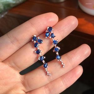 Stud Earrings Fashion Tassels S925 Silver Natural Multicolor Sapphire Gem Gemstone Women Birthday Party Gift Jewelry
