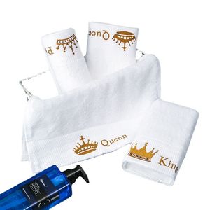 King Queen White Cotton Large Bath Towel Hotel SPA Club Sauna Beauty Salon Free Custom Embroidery Beautiful LOGO its Name