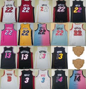 Finais Basketball 22 Jimmy Butler Jerseys 13 Bam Adebayo Jersey 3 Dwyane Wade Sport Shirt 14 Tyler Herro Uniform Champions Vice City Man Earned Preto Branco Rosa Vermelho