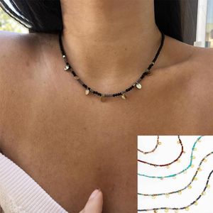 Chains National Style Stone Bead Necklace Women's Titanium Steel Hand Hanging Round Piece French Romantic Color Collarbone Chain