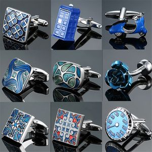 Lyxgröna manschettknappar för herrblå kristall Paisley Men's Cufflink Vintage Cuff Links Collar Pin Wedding Suit Accessories B032