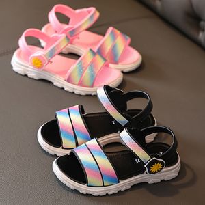 Sandals 28 Years Girls Rainbow Summer Kids Beach Shoes Girl Fashion Princess Sandal Children Flats Chaussure Enfant Fille 230522